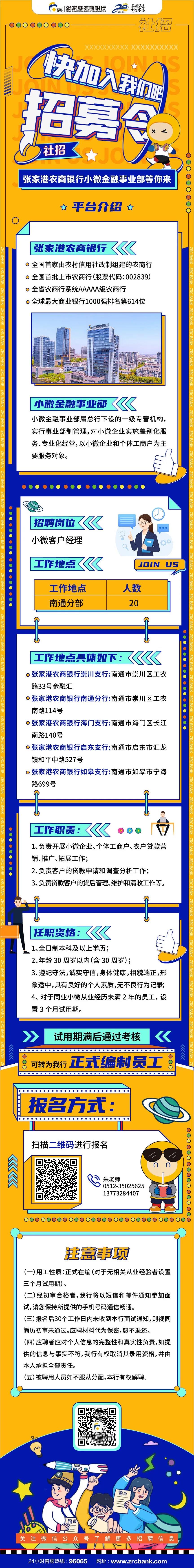 2021張家港農(nóng)商銀行小微金融事業(yè)部南通分部招聘公告